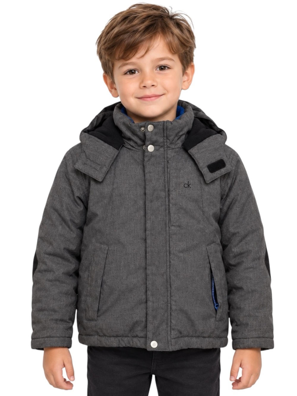 Calvin Klein Jeans Boys Gray Hooded Winter Coat Fleece Lined Size 5